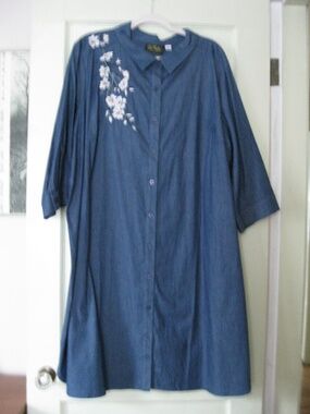 Bob Mackie Wearable Art blue shirtwaist dress plus size 2X